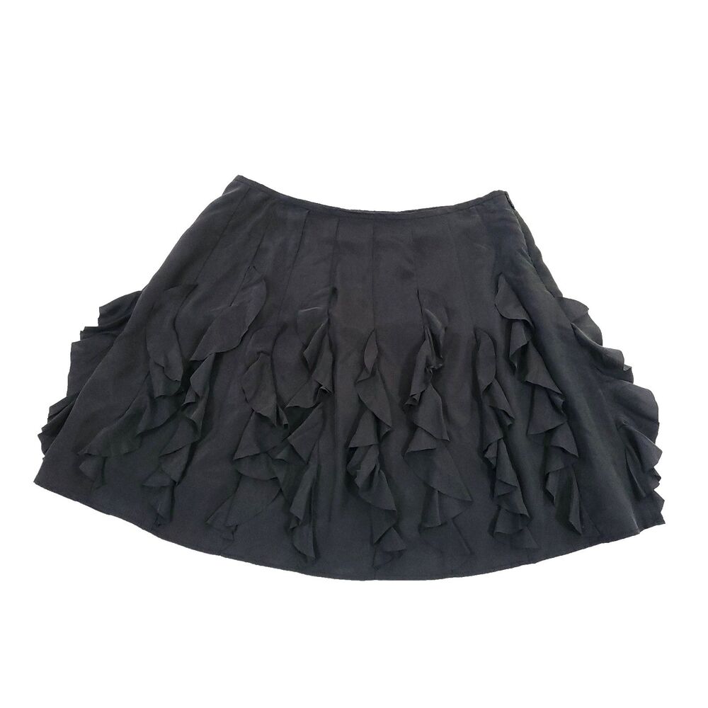 Garnet Hill Y2K Silk Ruffled Mini Skirt 14 Gray Fairy Goth Festival Flouncy